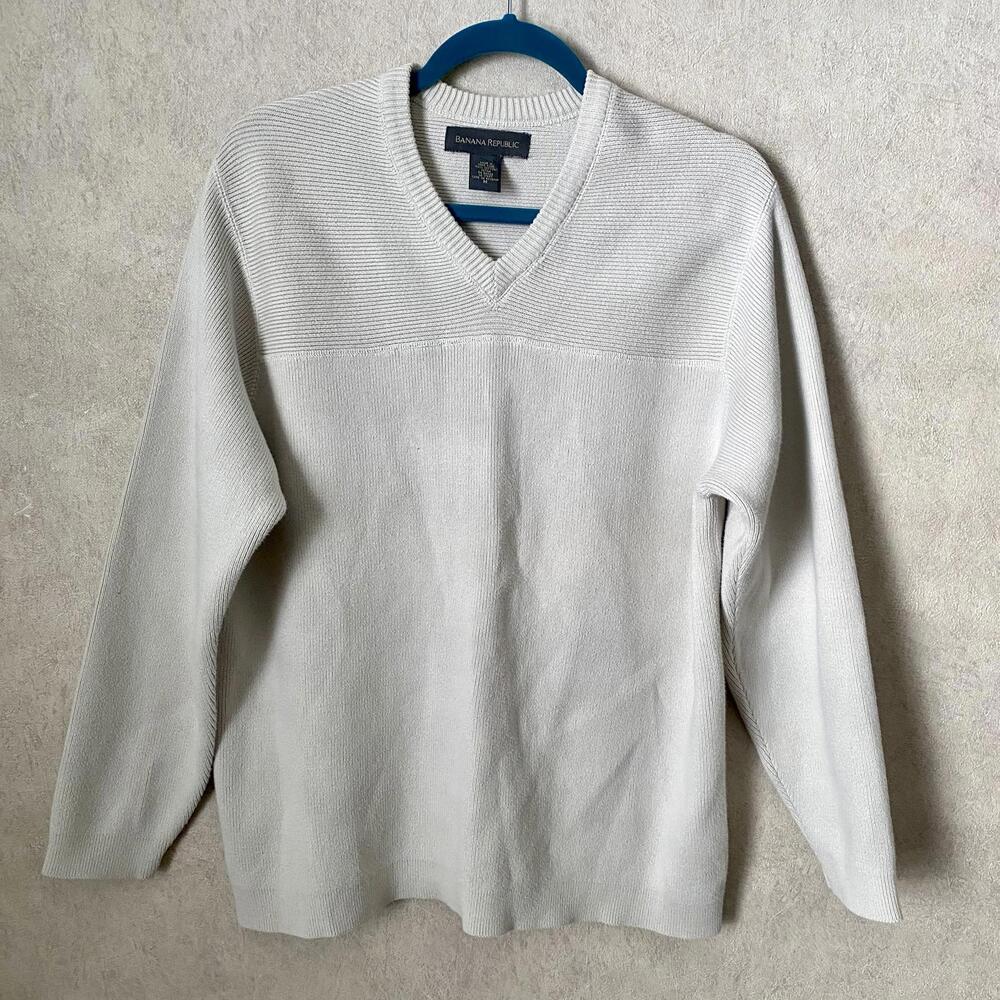BANANA REPUBLIC men’s beige gray cotton v neck sweater sz M